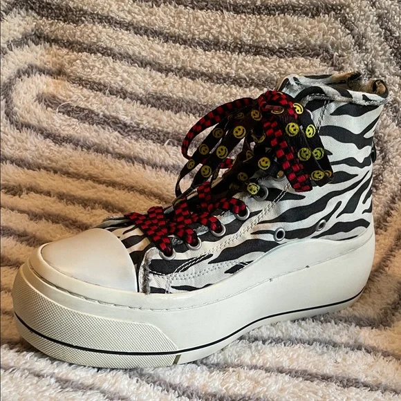 R13 Kurt Double Grommet Platform High Top Zebra Sneakers - Picture 6 of 11